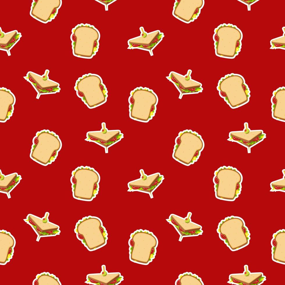 belegd broodje patroon Aan heerlijk rood achtergrond vector