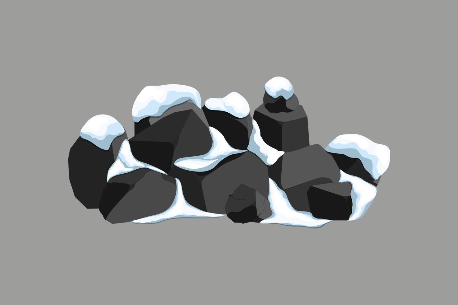 verzameling van stenen van divers vormen in de snow.coastal kiezels, kasseien, grind, mineralen en geologisch formaties.rock fragmenten, keien en gebouw materiaal.vector illustratie. vector