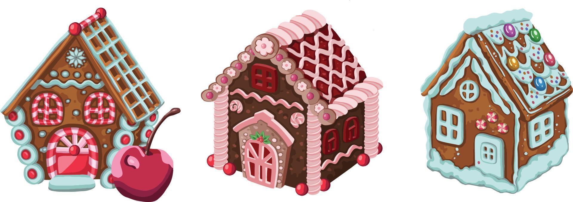 peperkoek huis. Kerstmis koekjes en snoep. vector