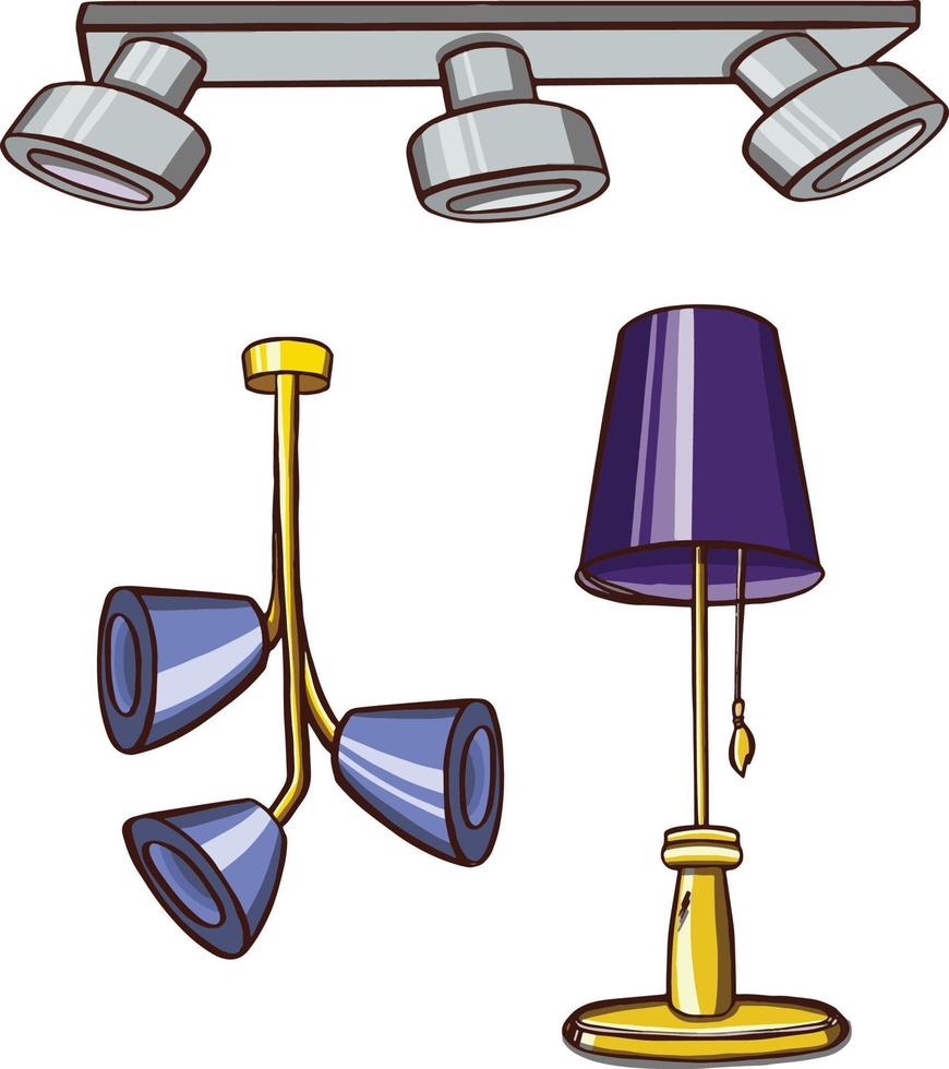 logo symbool reeks van lampen, lampen, kroonluchters hand- getrokken illustraties vector