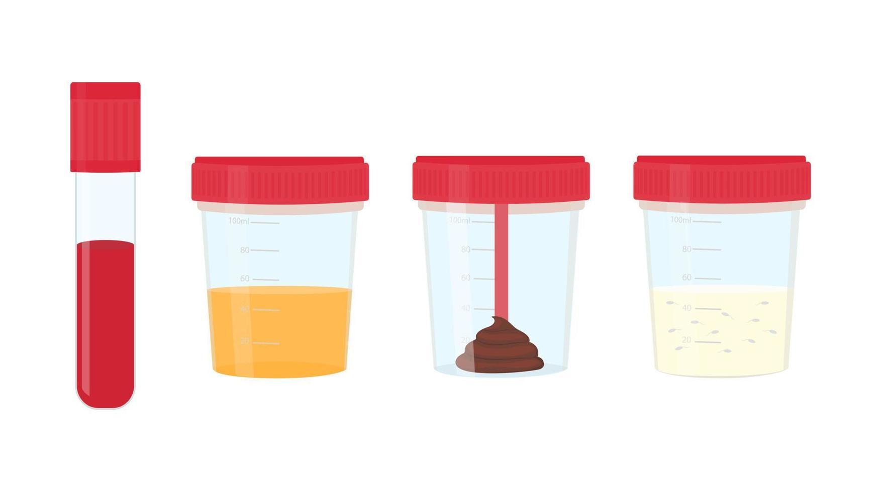 laboratorium tests ontlasting, urine, bloed, sperma . medisch analyse. vector illustratie