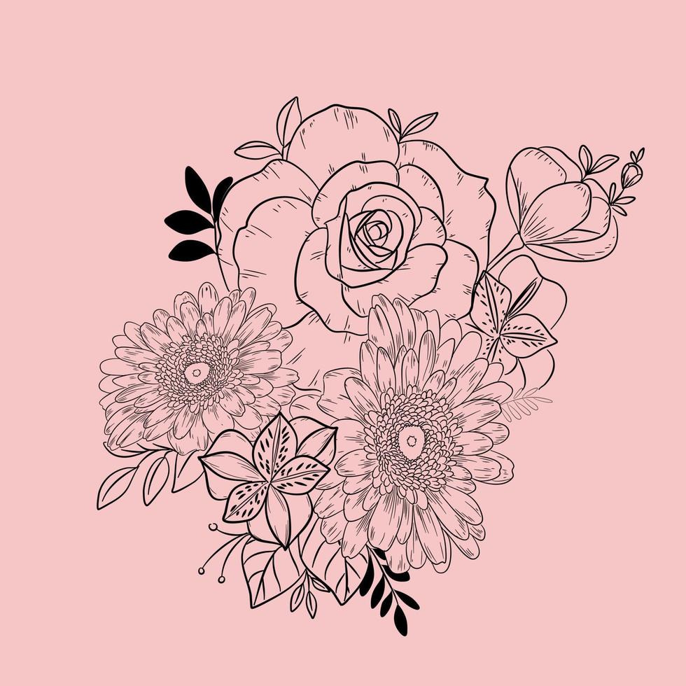 hand- getrokken bloemen boeket vector