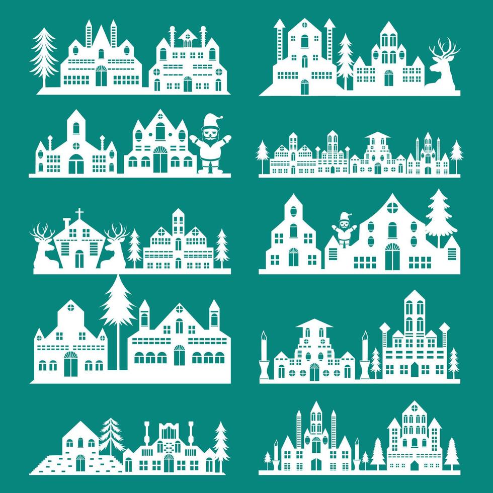 Kerstmis huis silhouet, laser besnoeiing ontwerp vector