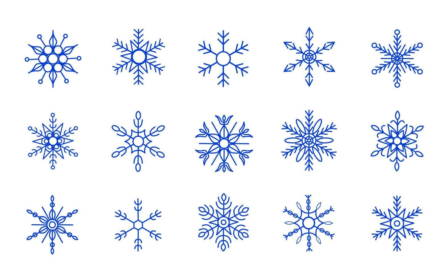 reeks verzameling van divers overladen sneeuwvlokken, blauw meetkundig geïsoleerd symbolen voor afdrukken, decoratie, enz vector