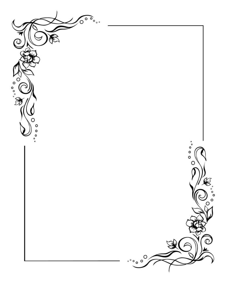 rechthoekig bloemen kader, roos grens sjabloon met bloeit in twee hoeken. elegant hand getekend decoratief elementen, gebladerte en bloesem. bewerkbare ontwerp Aan wit achtergrond voor prints vector