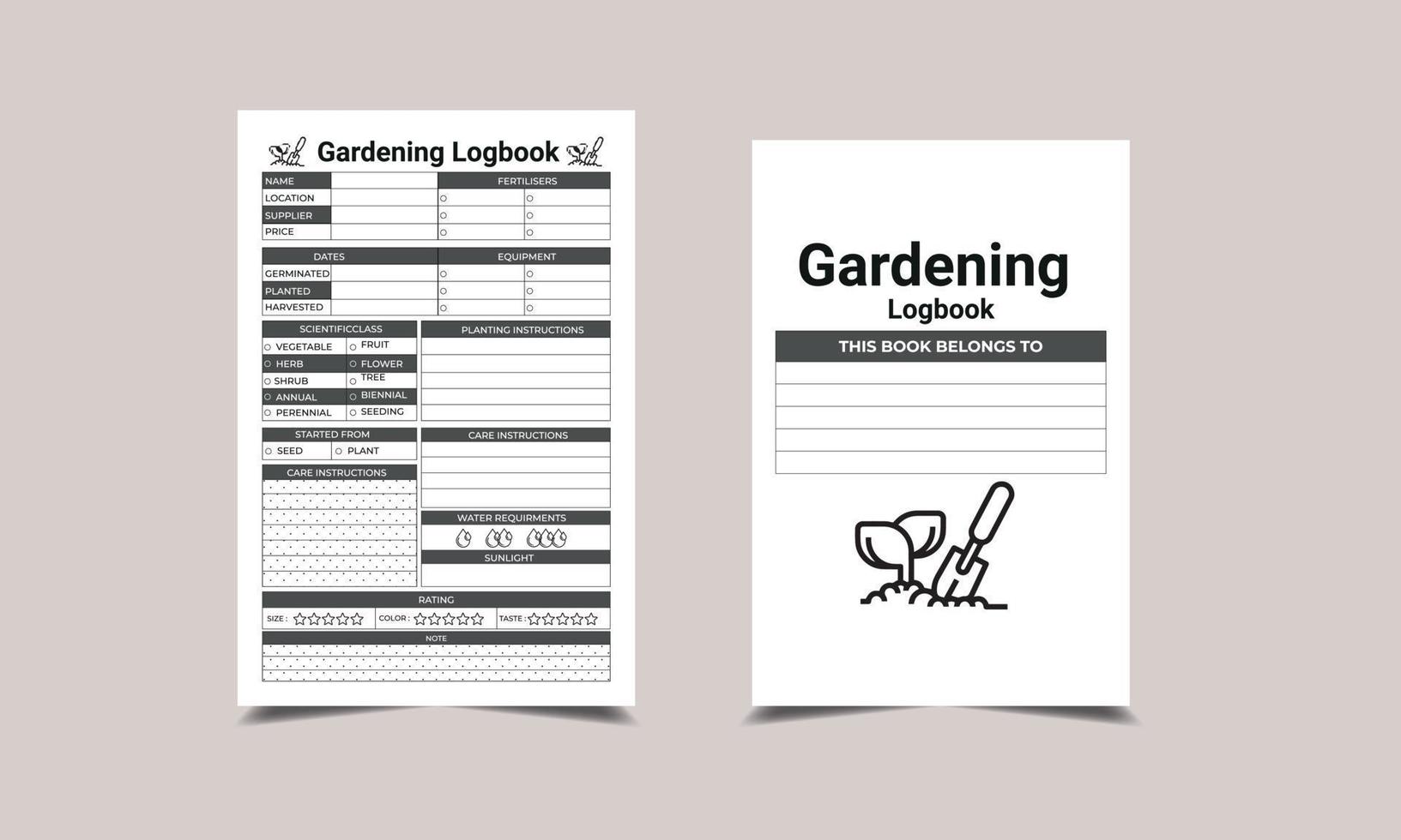 tuinieren log boek en logboek voor kdp interieur vector