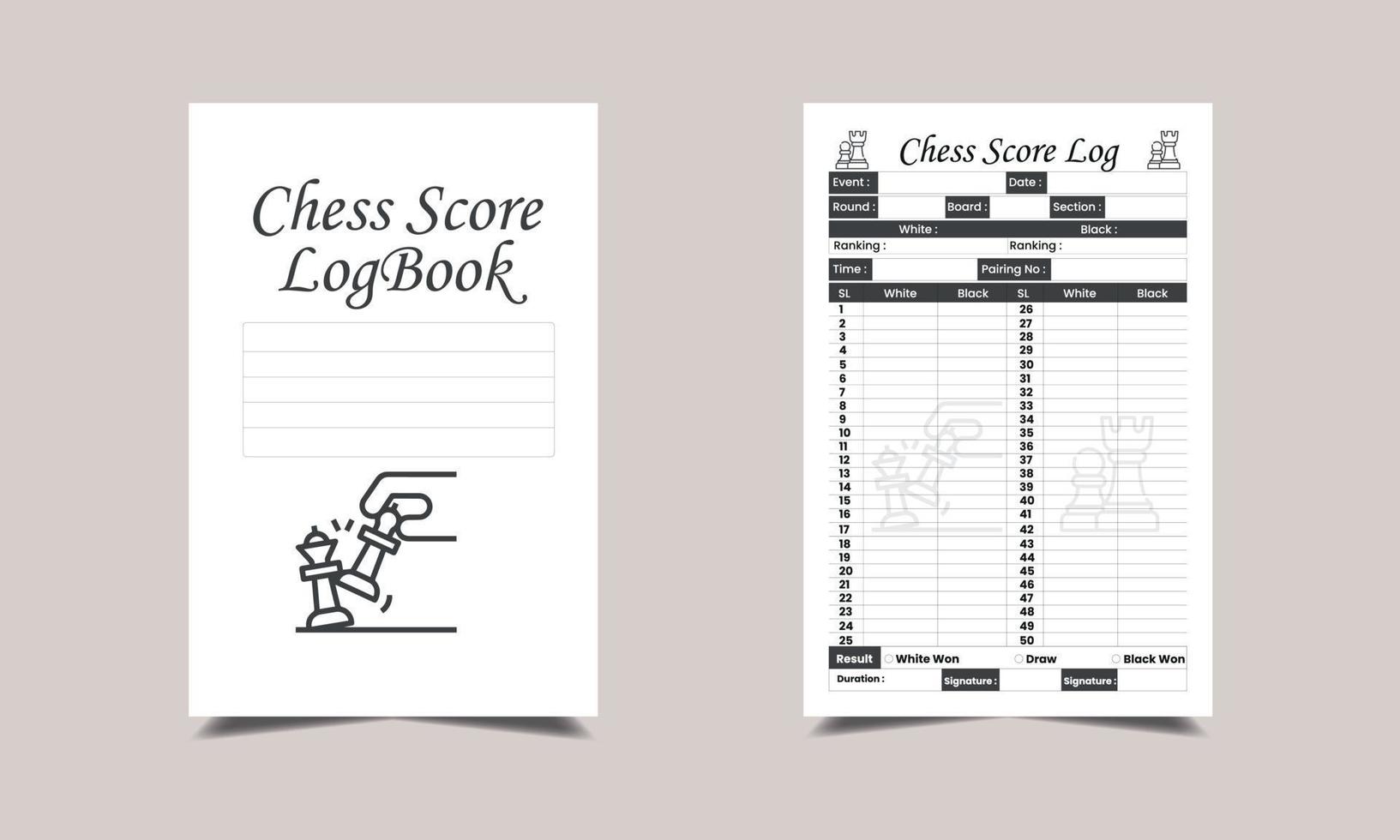 schaak partituur log boek kdp interieur ontwerp. afdrukbare logboek vector