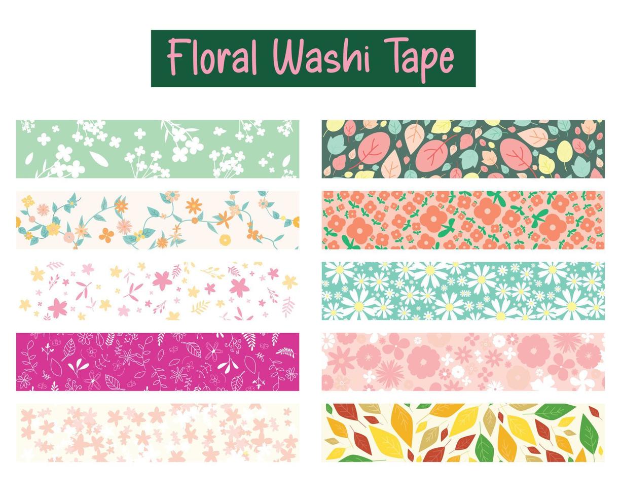 bloemen patroon washi plakband vodje reservering reeks voor decoratie vector