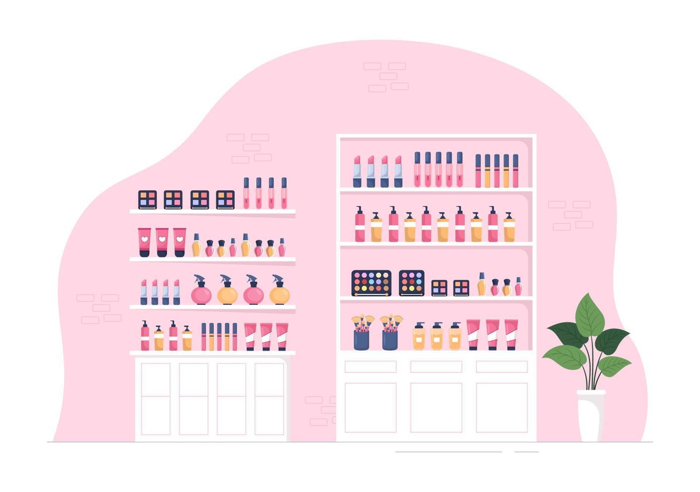 schoonheidsmiddelen op te slaan met meisje huidverzorging, kunstmatig, parfum, bedenken en schoonheid producten keuze in in vlak tekenfilm hand- getrokken Sjablonen illustratie vector