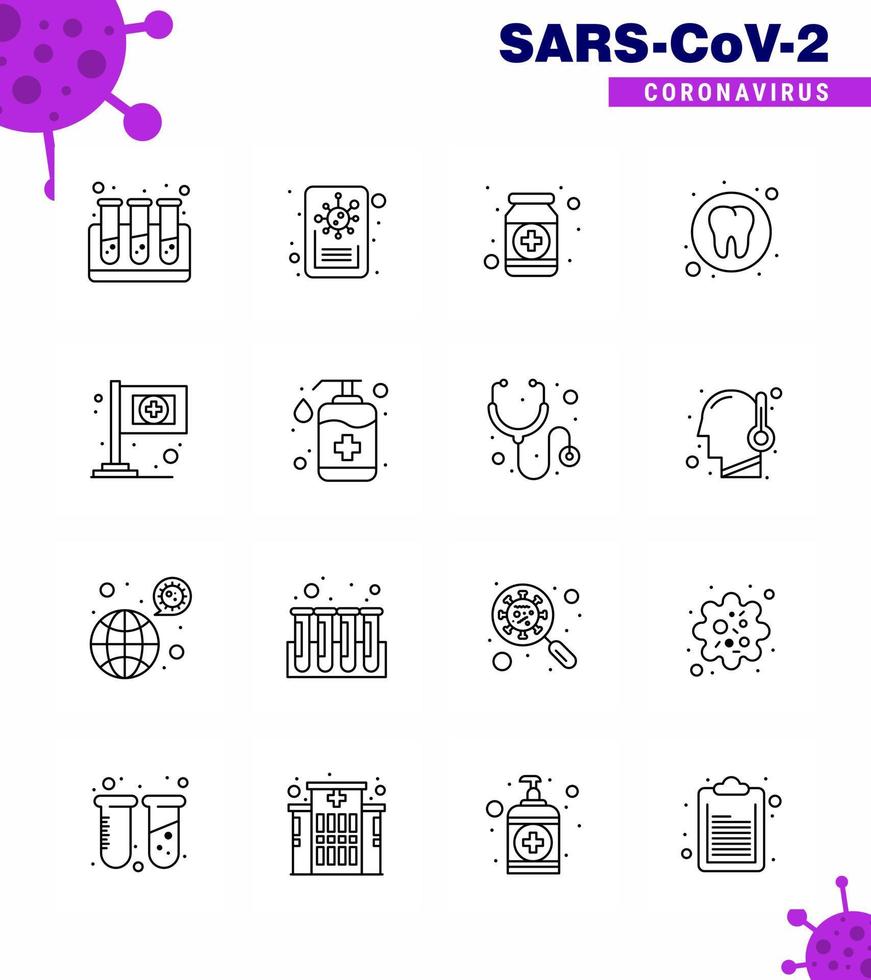 corona virus ziekte 16 lijn icoon pak zuigen net zo vlag tand het formulier medisch tandheelkundig virale coronavirus 2019november ziekte vector ontwerp elementen