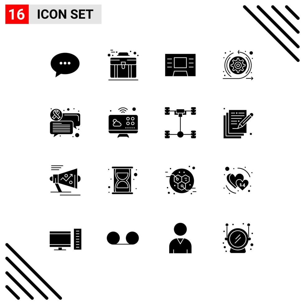 modern reeks van 16 solide glyphs pictogram van communicatie communicatie Geldautomaat babbelen scrum bewerkbare vector ontwerp elementen