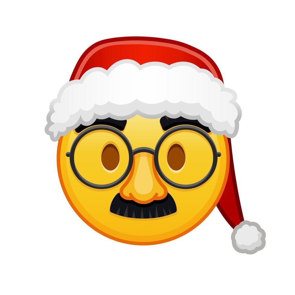 Kerstmis gezicht met bril en snor groot grootte van geel emoji glimlach vector