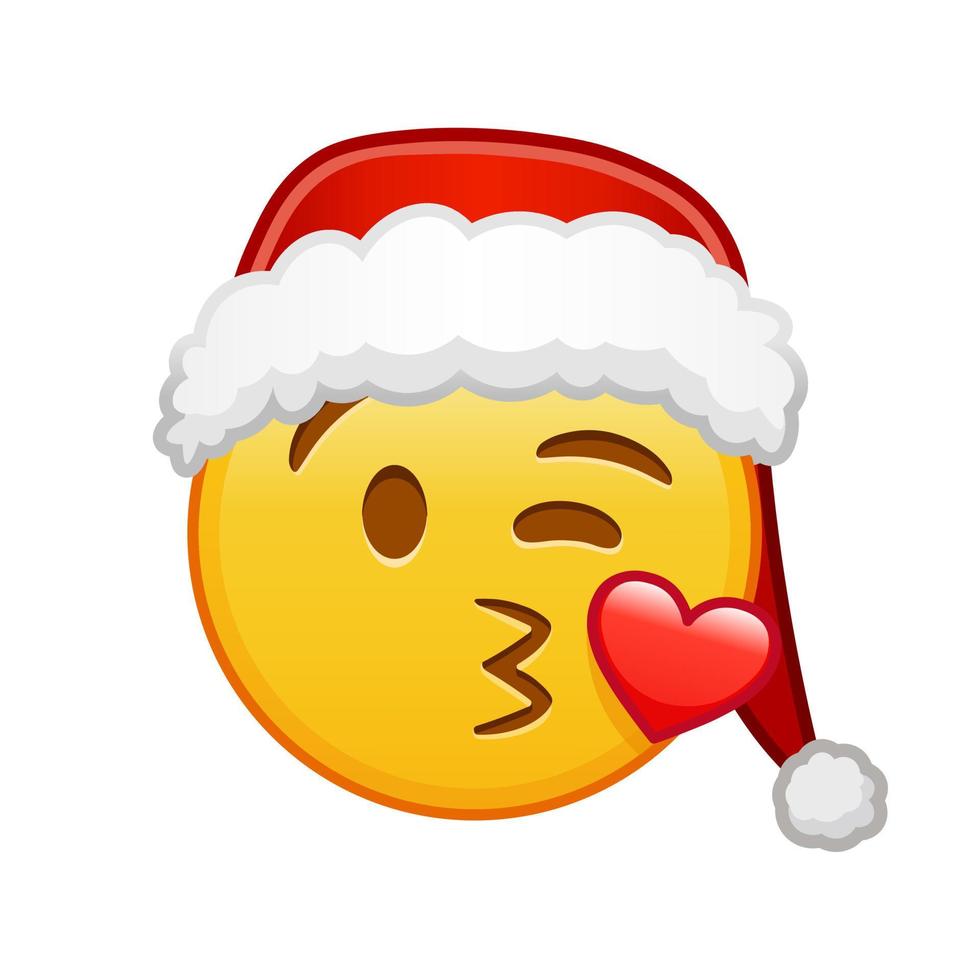 Kerstmis gezicht dat stuurt een kus groot grootte van geel emoji glimlach vector