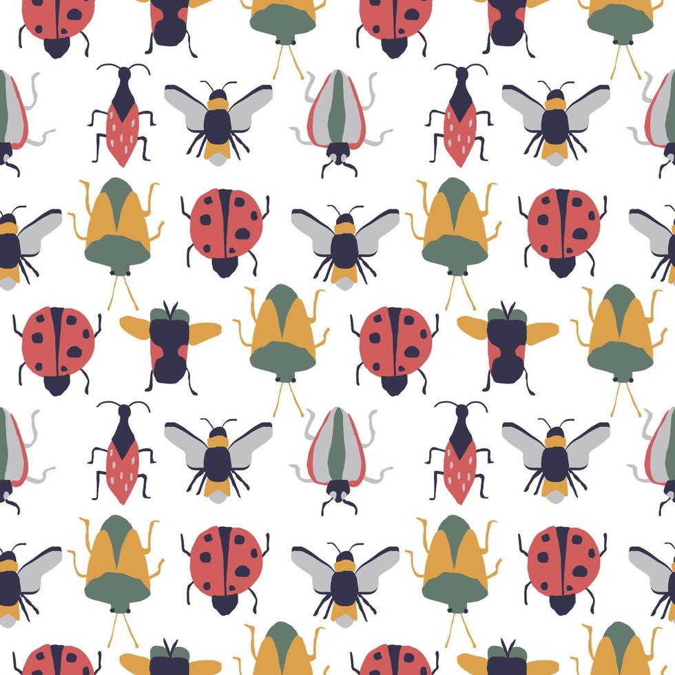 lieveheersbeestje, coccinella septempunctata, tekenfilm naadloos vector patroon geïsoleerd Aan wit achtergrond. ontwerp gebruik voor achtergrond, kleding stof, papier en anderen.