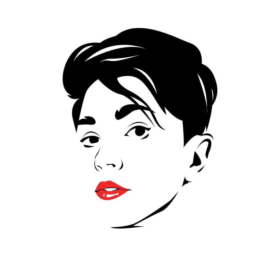 portret van mooi vrouw met kort haar. rood lippen. silhouet vector. geïsoleerd wit achtergrond. vector