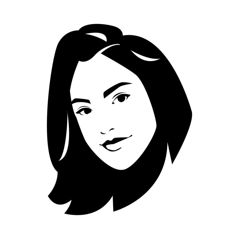 kort haar- vrouw portret. silhouet logo vector. zwart en wit. geïsoleerd wit achtergrond. vector