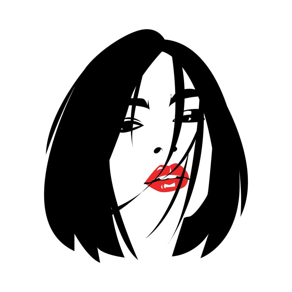 portret van een mooi en sexy vrouw met kort haar. rood lippen. vector grafisch. geïsoleerd wit achtergrond.