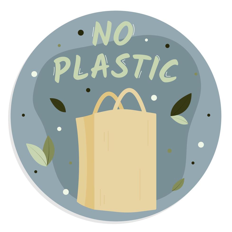 icoon, sticker, knop Aan de thema van ecologisch problemen met papier zak en tekst Nee plastik vector