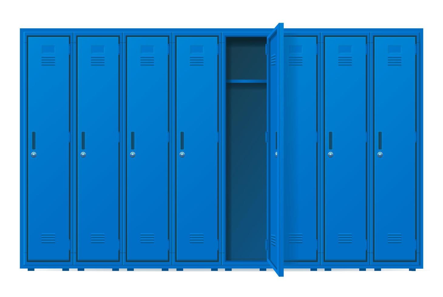 realistisch gedetailleerd 3d blauw school- Sportschool kastje set. vector