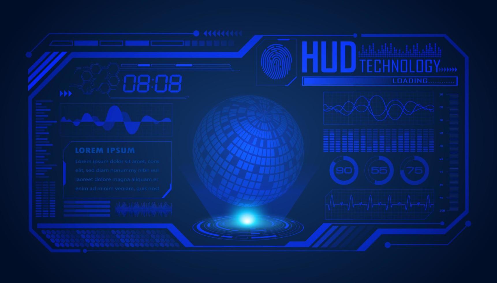 modern hud technologie scherm achtergrond met blauw wereldbol vector