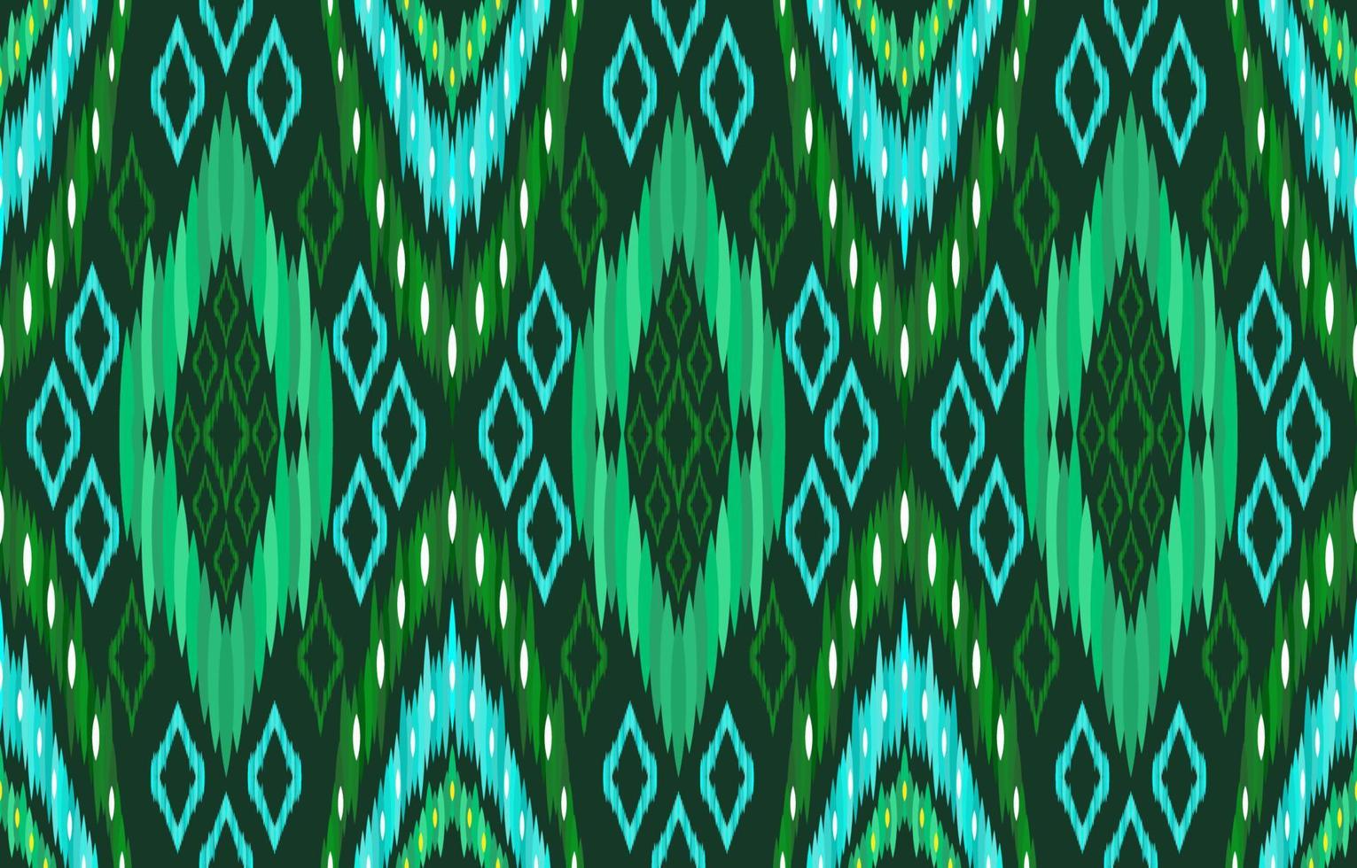 groen ikat patronen. meetkundig tribal wijnoogst retro stijl. etnisch kleding stof ikat naadloos patroon. Indisch Navajo aztec ikat afdrukken vector illustratie. ontwerp voor backdrop structuur kleding stof kleding textiel.
