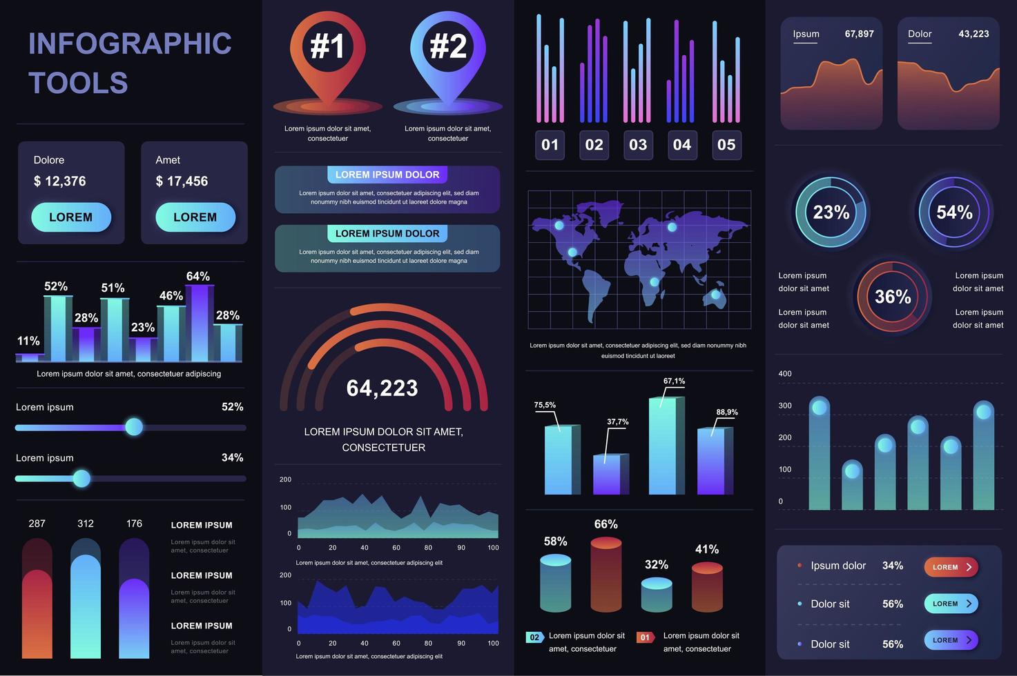 bundel van ui, ux, kit infographic elementen vector