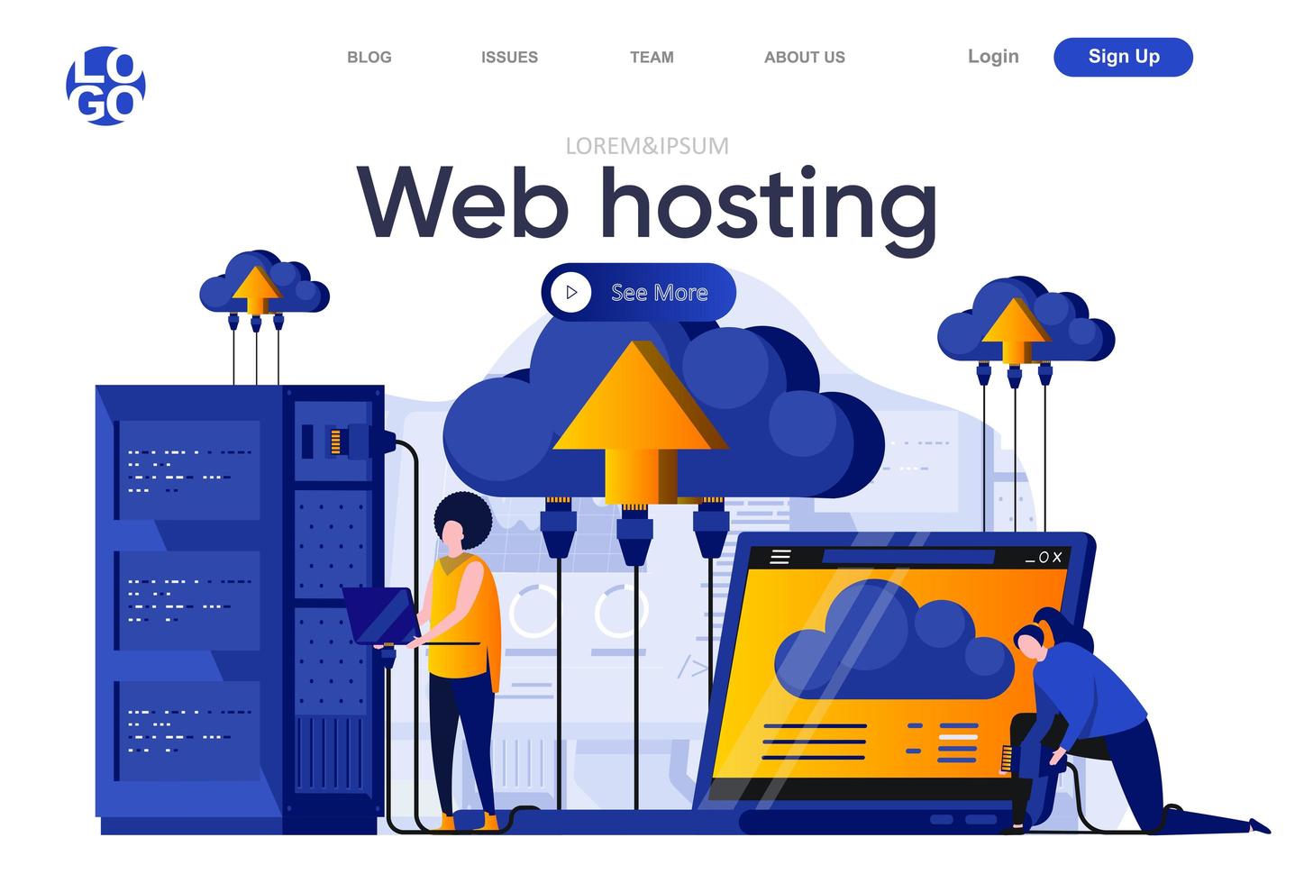 webhosting platte bestemmingspagina vector