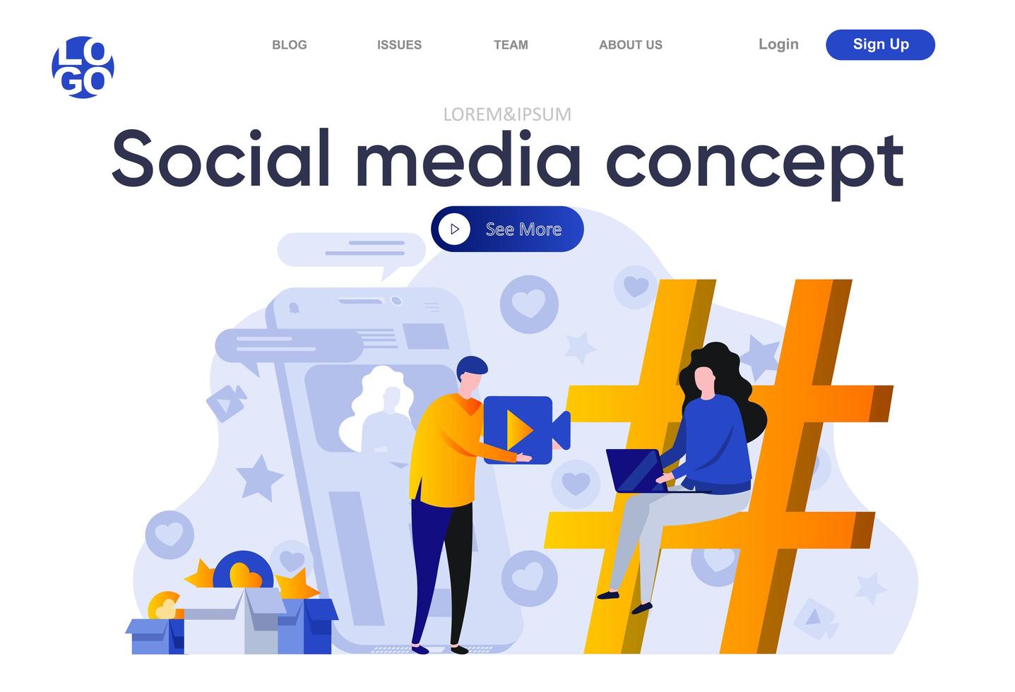 sociale media concept platte bestemmingspagina vector