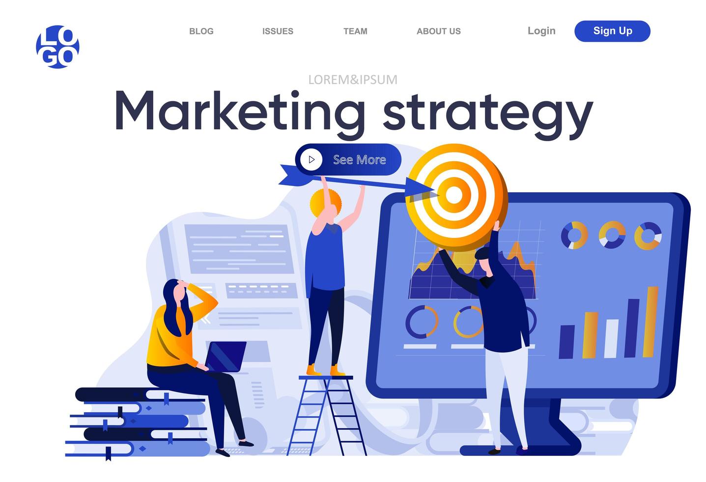 marketingstrategie platte bestemmingspagina vector