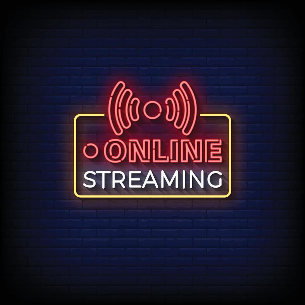 neon teken online streaming met steen muur achtergrond vector