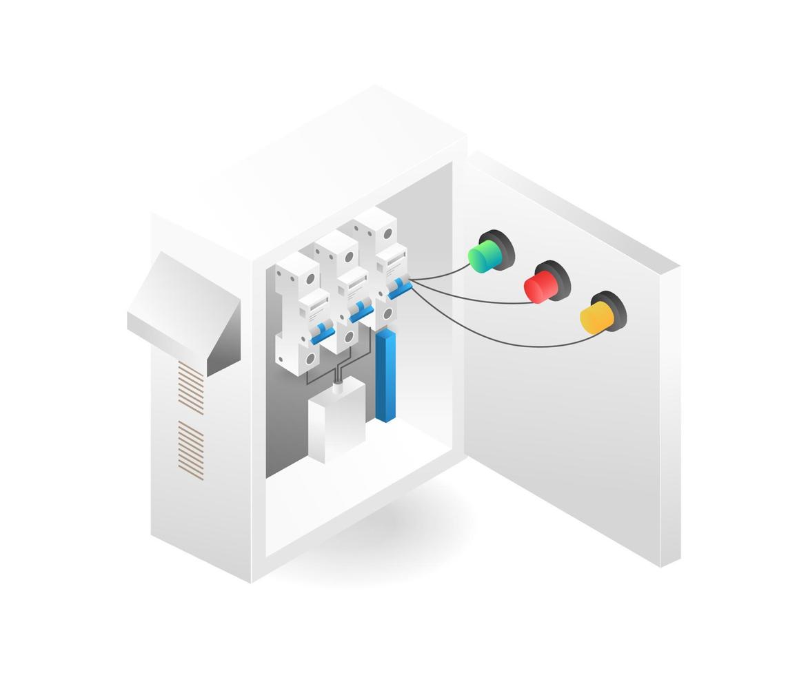 isometrische vlak 3d illustratie van kantoor elektrisch paneel controle concept vector