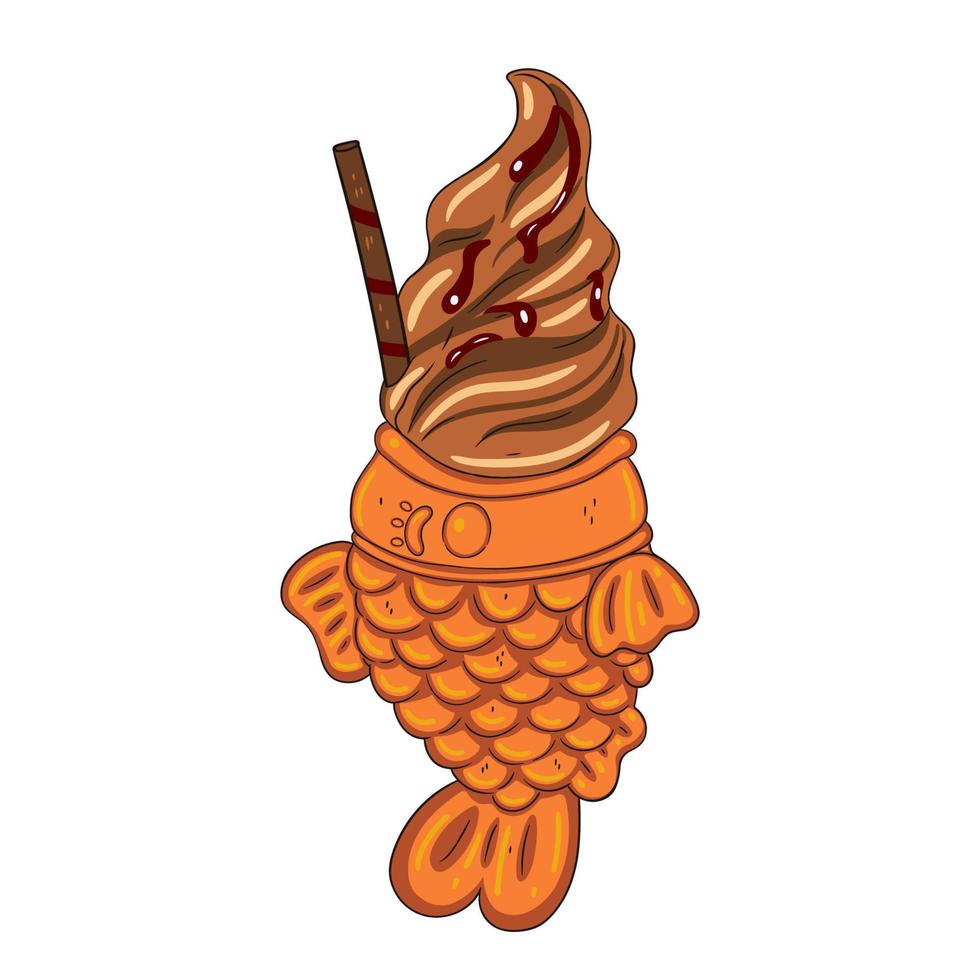 chocola ijs room in de het formulier van taiyaki vis isoleren Aan een wit achtergrond. vector grafiek.