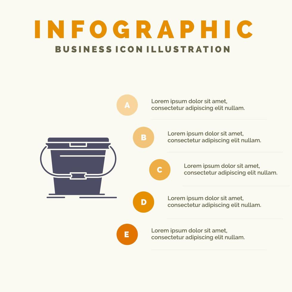 emmer schoonmaak wassen water solide icoon infographics 5 stappen presentatie achtergrond vector