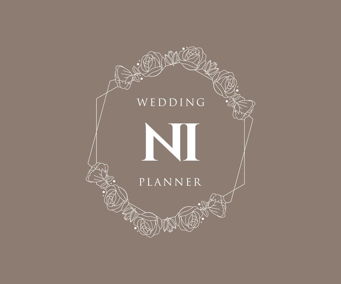 ni initialen brief bruiloft monogram logos verzameling, hand- getrokken modern minimalistisch en bloemen Sjablonen voor uitnodiging kaarten, opslaan de datum, elegant identiteit voor restaurant, boetiek, cafe in vector