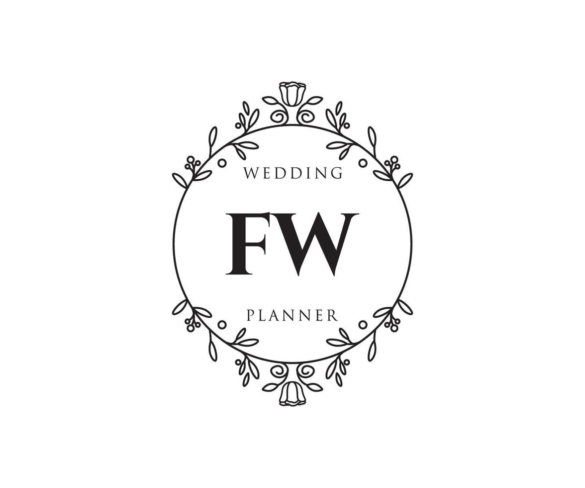 fw initialen brief bruiloft monogram logos verzameling, hand- getrokken modern minimalistisch en bloemen Sjablonen voor uitnodiging kaarten, opslaan de datum, elegant identiteit voor restaurant, boetiek, cafe in vector