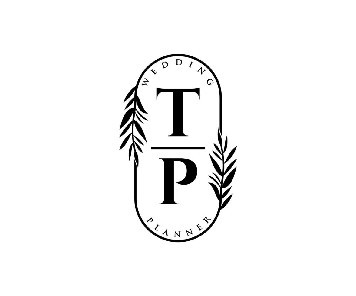 tp initialen brief bruiloft monogram logos verzameling, hand- getrokken modern minimalistisch en bloemen Sjablonen voor uitnodiging kaarten, opslaan de datum, elegant identiteit voor restaurant, boetiek, cafe in vector