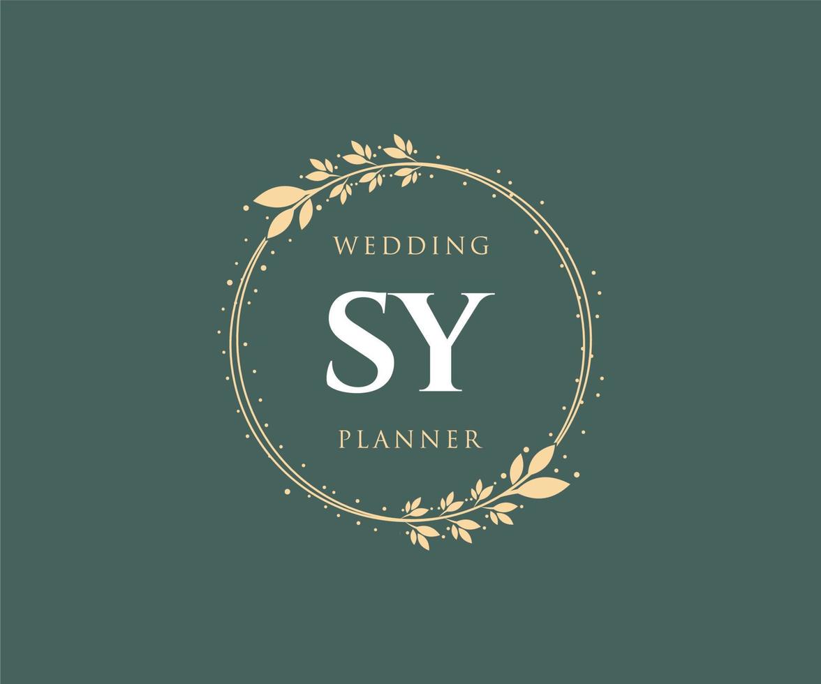 sy initialen brief bruiloft monogram logos verzameling, hand- getrokken modern minimalistisch en bloemen Sjablonen voor uitnodiging kaarten, opslaan de datum, elegant identiteit voor restaurant, boetiek, cafe in vector