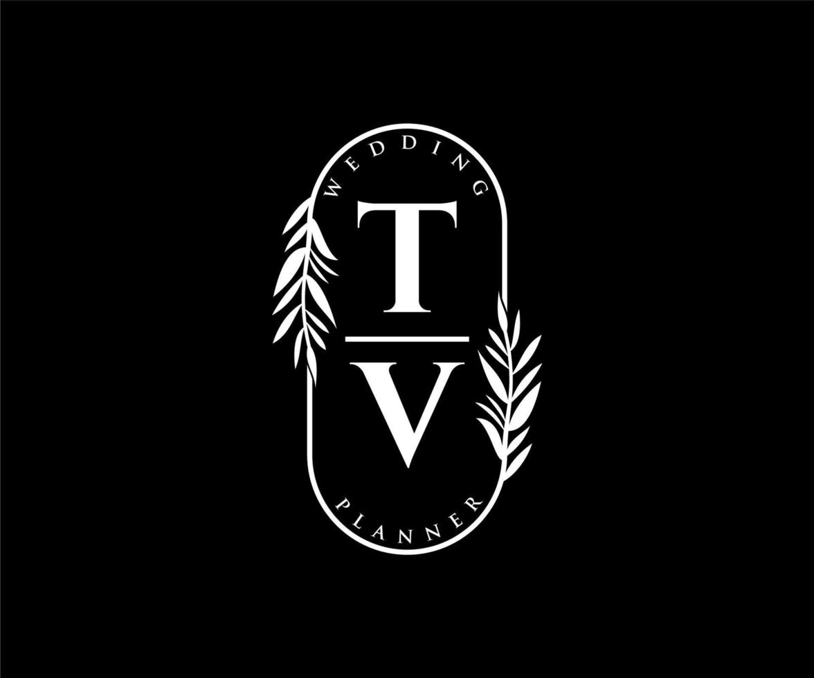 TV initialen brief bruiloft monogram logos verzameling, hand- getrokken modern minimalistisch en bloemen Sjablonen voor uitnodiging kaarten, opslaan de datum, elegant identiteit voor restaurant, boetiek, cafe in vector