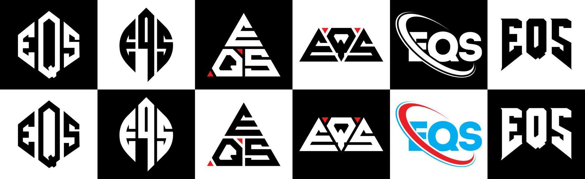 eqs brief logo ontwerp in zes stijl. eqs veelhoek, cirkel, driehoek, zeshoek, vlak en gemakkelijk stijl met zwart en wit kleur variatie brief logo reeks in een tekengebied. eqs minimalistische en klassiek logo vector