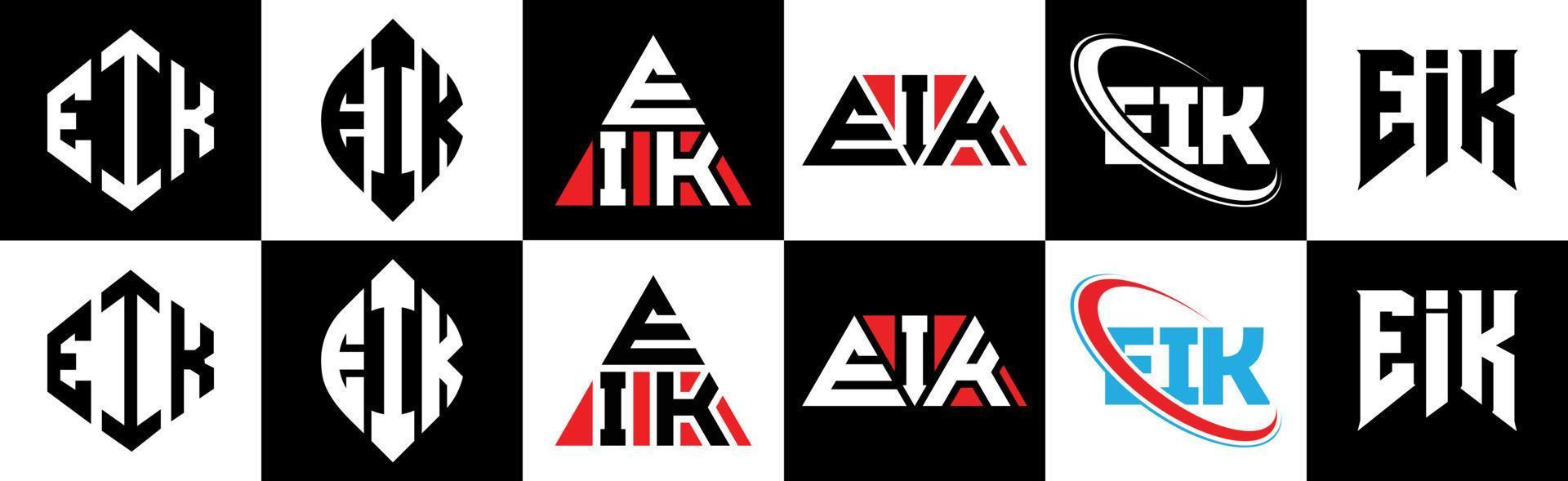 eik brief logo ontwerp in zes stijl. eik veelhoek, cirkel, driehoek, zeshoek, vlak en gemakkelijk stijl met zwart en wit kleur variatie brief logo reeks in een tekengebied. eik minimalistische en klassiek logo vector