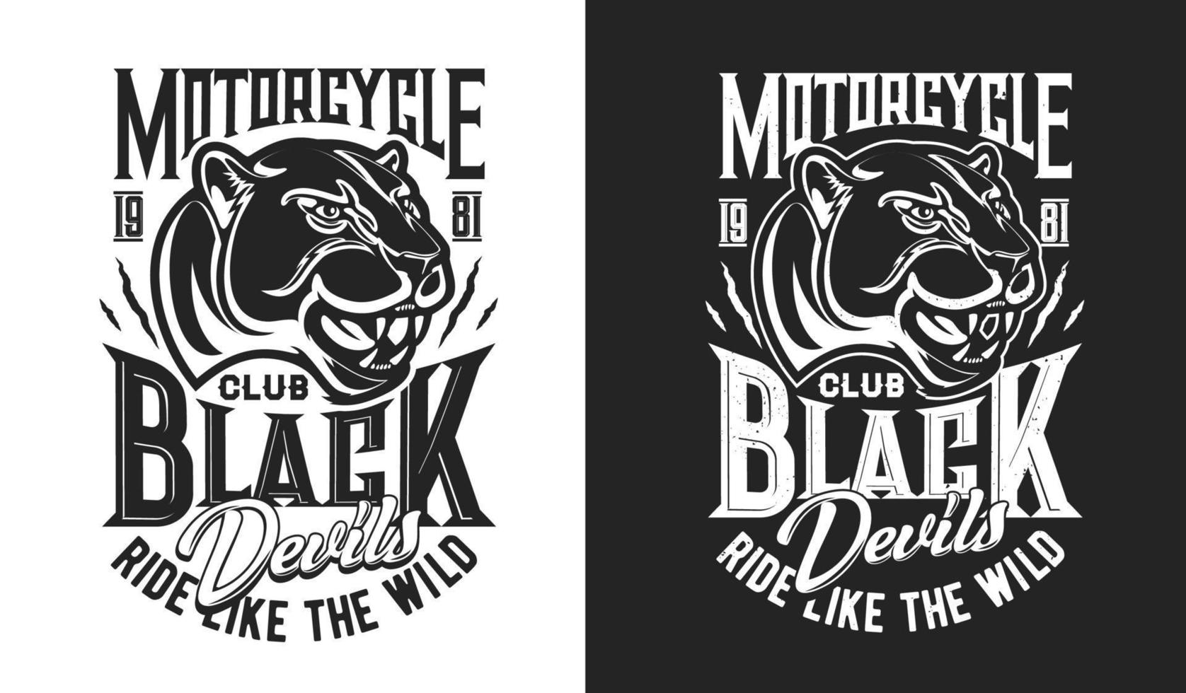 zwart poema mascotte, fietser motorfiets club t-shirt vector