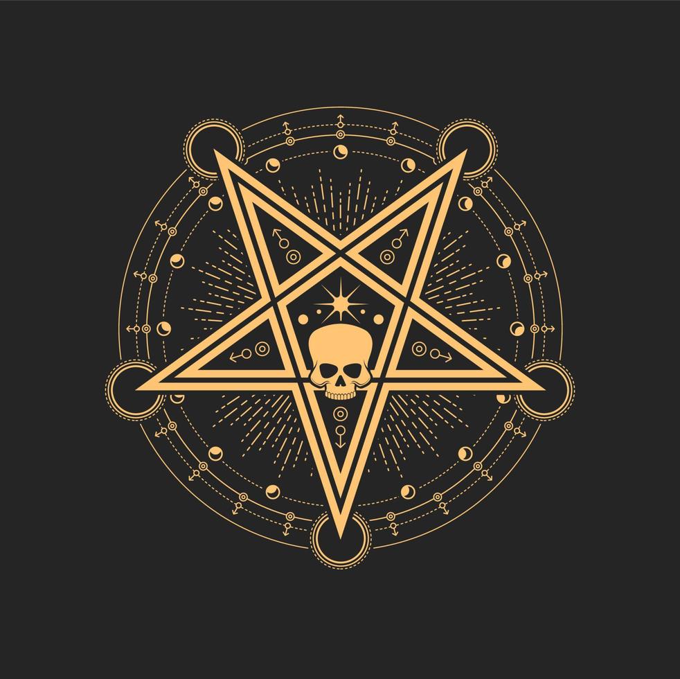 esoterisch en occult pentagram met schedel vector