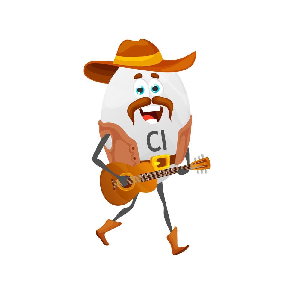 tekenfilm chloor cowboy micronutriënt met gitaar vector