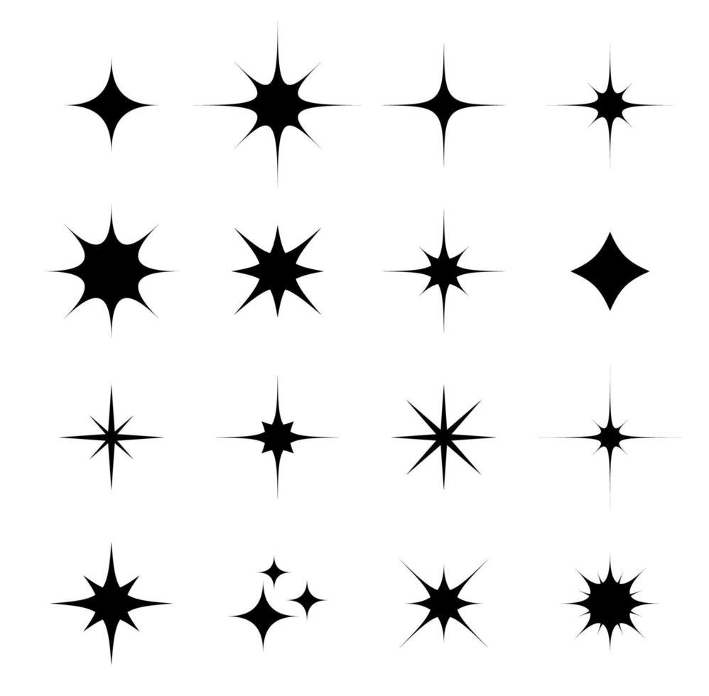 ster fonkeling, energie twinkelen en starburst pictogrammen vector