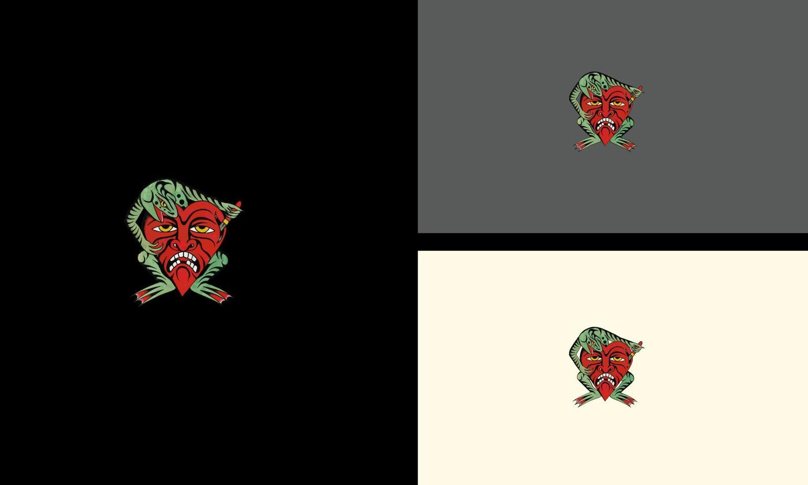 groen kikker houden hoofd rood duivel vector artwork ontwerp