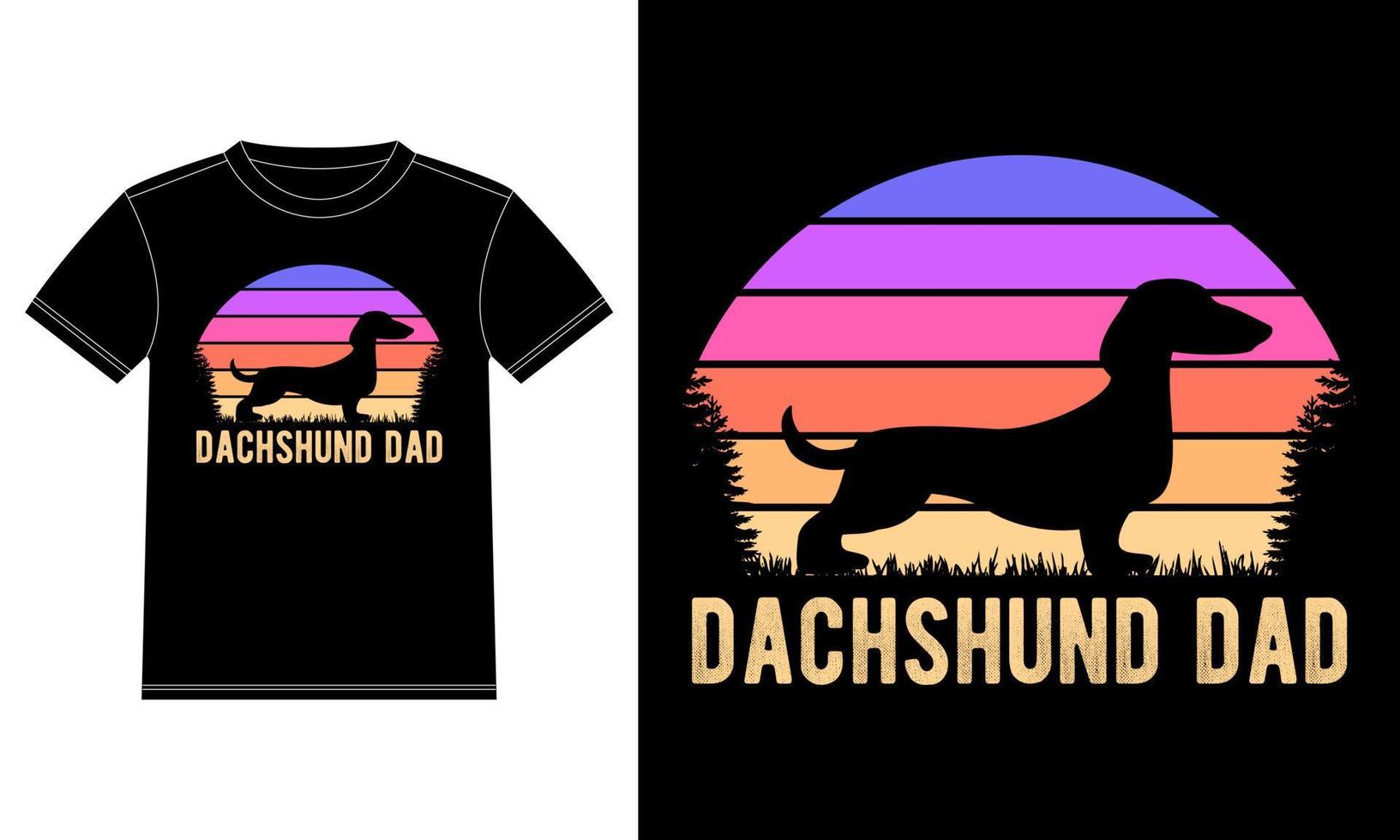 teckel vader wijnoogst zonsondergang t-shirt ontwerp sjabloon, auto venster sticker, peul, omslag, geïsoleerd zwart achtergrond vector