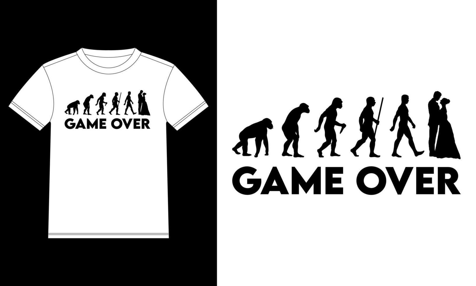 spel over- huwelijk evolutie t-shirt ontwerp sjabloon, auto venster sticker, peul, omslag, geïsoleerd wit achtergrond vector