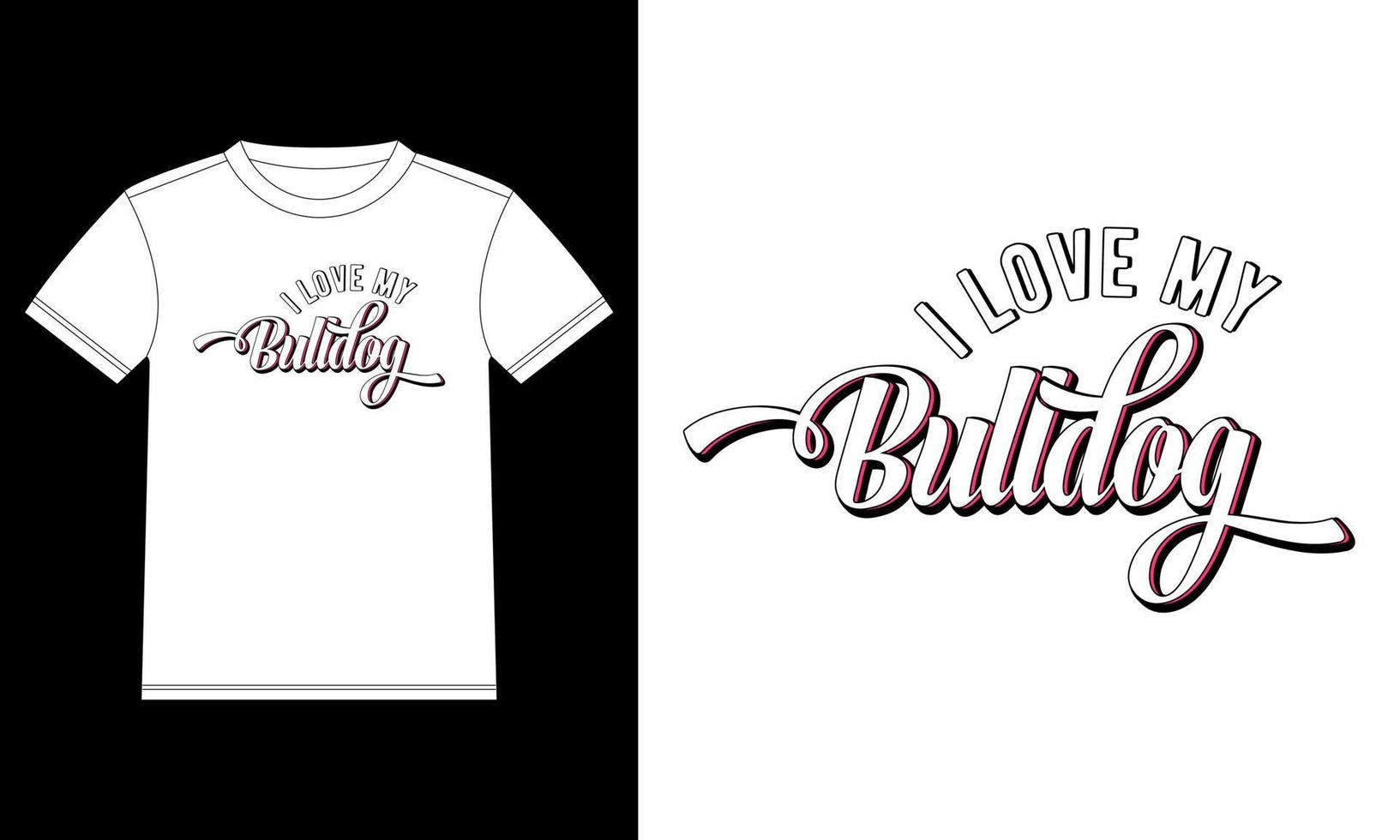 ik liefde bulldog t-shirt ontwerp sjabloon, auto venster sticker, peul, omslag, geïsoleerd zwart achtergrond vector