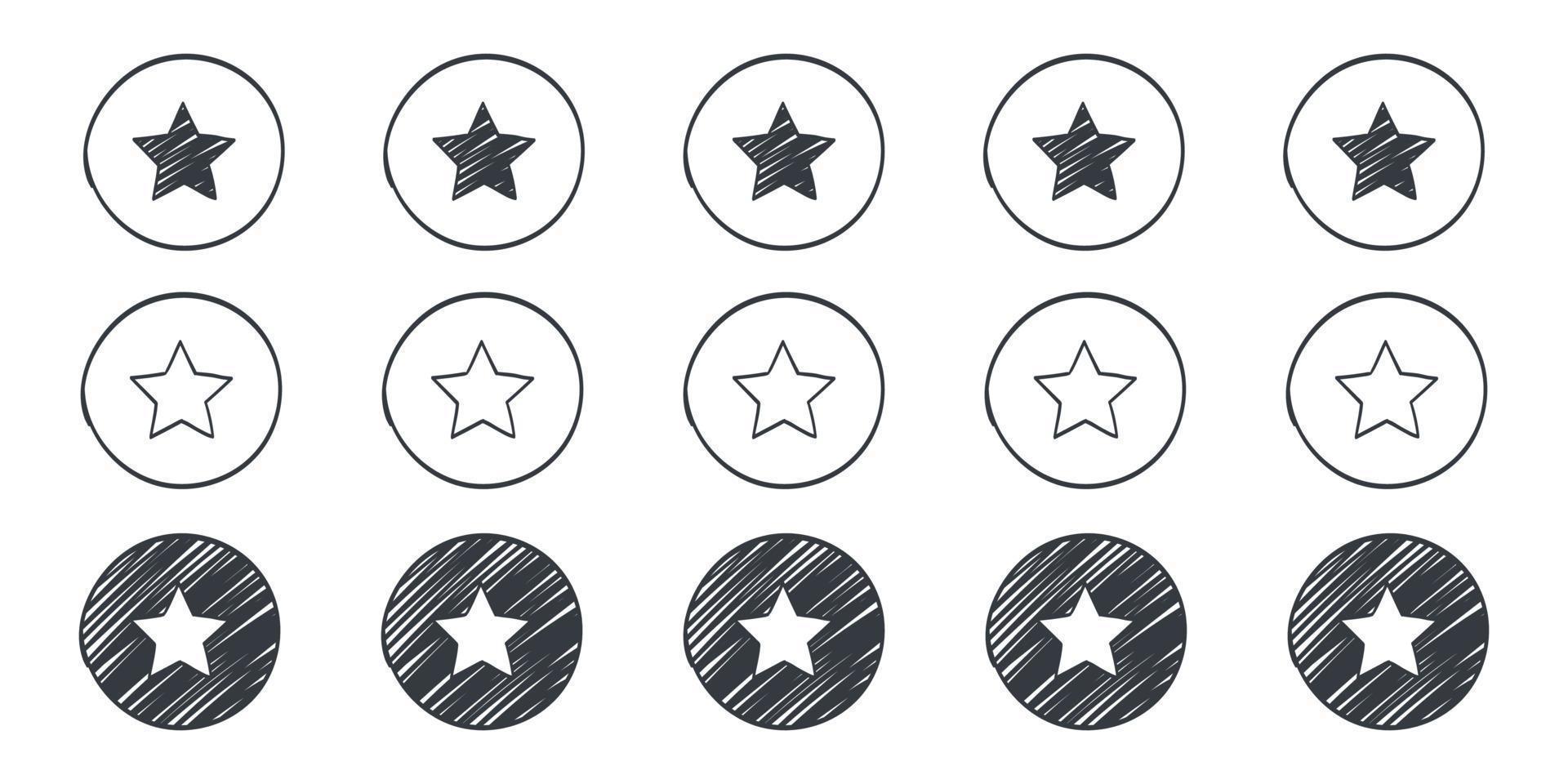 kwaliteit beoordeling tekens. tekening sterren pictogrammen. getrokken pictogrammen van sterren. vector illustratie