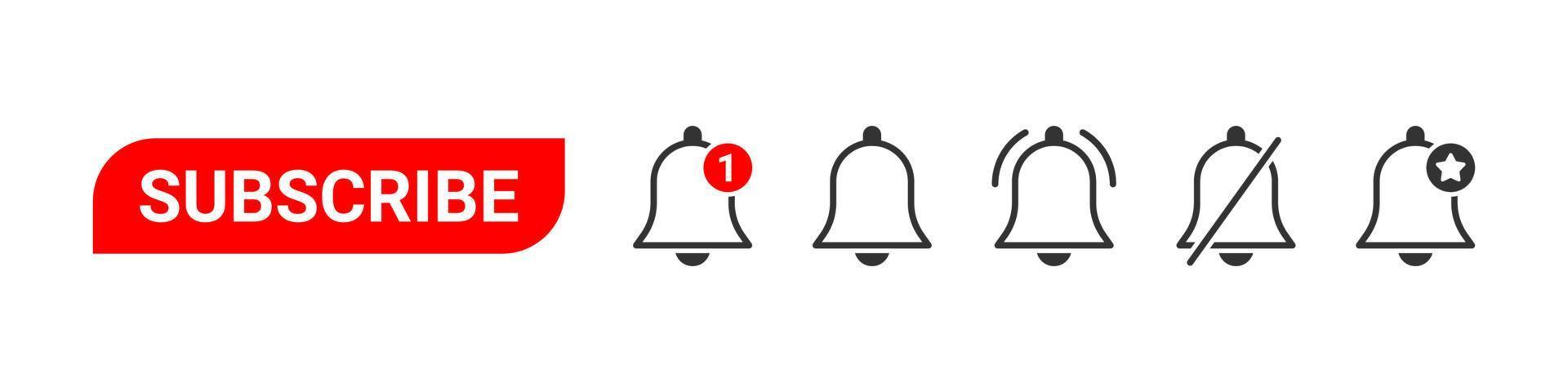 inschrijven rood knop en kennisgeving bellen. inschrijven naar video kanaal, blog en nieuwsbrief. sociaal media concept. vector illustratie